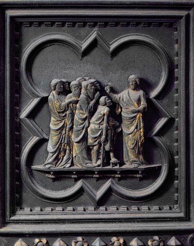 Los discípulos visitan a Jesús, decimocuarto panel de las Puertas del Sur del Baptisterio de San Giovanni, 1336 de Andrea Pisano